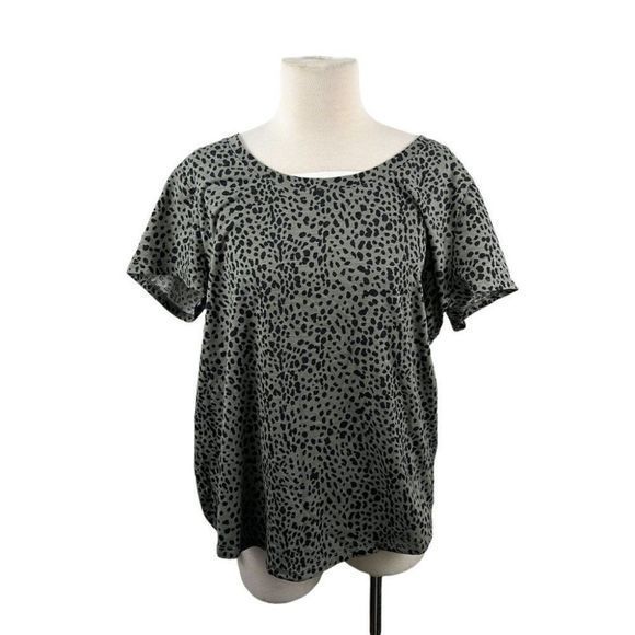 NWT VINCE CAMUTO Grey Green Crew Neck Animal Print Scoop Neck Tee (L) - Picture 8 of 8